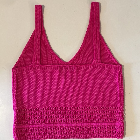 Bloomingdale’s AQUA Pointelle Cropped Tank Top Hot Pink Small - Picture 5 of 5